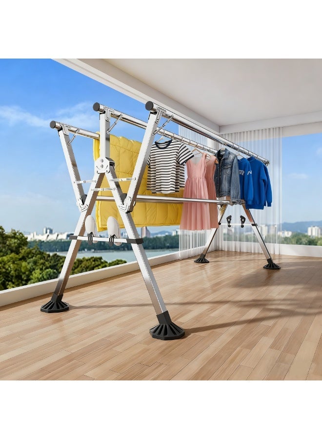 ZERIFAM Folding Clothes Dryer Rack, Heavy Duty Drying Rack, Comes with Two Shoe Supports, Thickened Stainless Steel Dryings Racks, Save Space, Windproof, Indoor Outdoor Use - Image 1